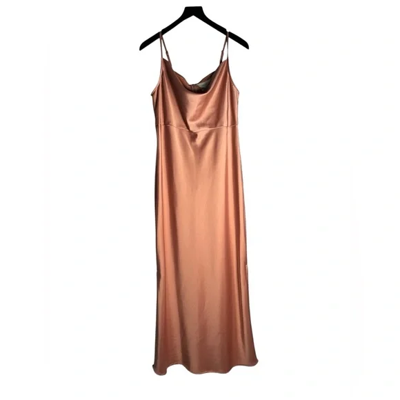 BHLDN x Anthropologie Cali Satin Charmeuse Midi Dress Sedona Sunset Size 10 - Picture 3 of 8